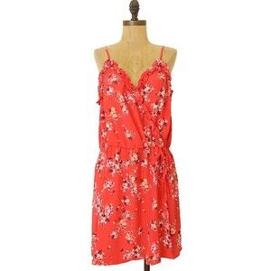 Socialite Floral Mini Faux Wrap Dress XL Juniors Strappy V-Neck Red B63